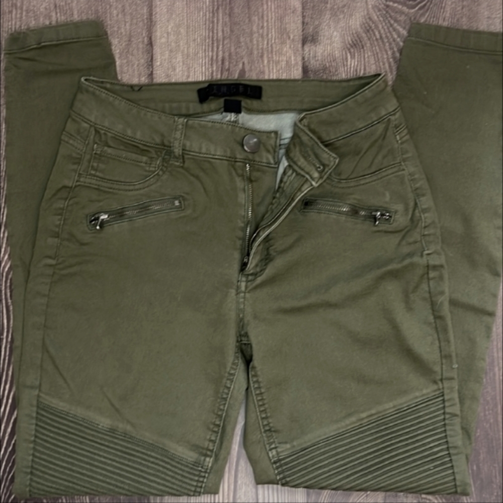 Tinsel denim couture textured moto green sage jeans, 27